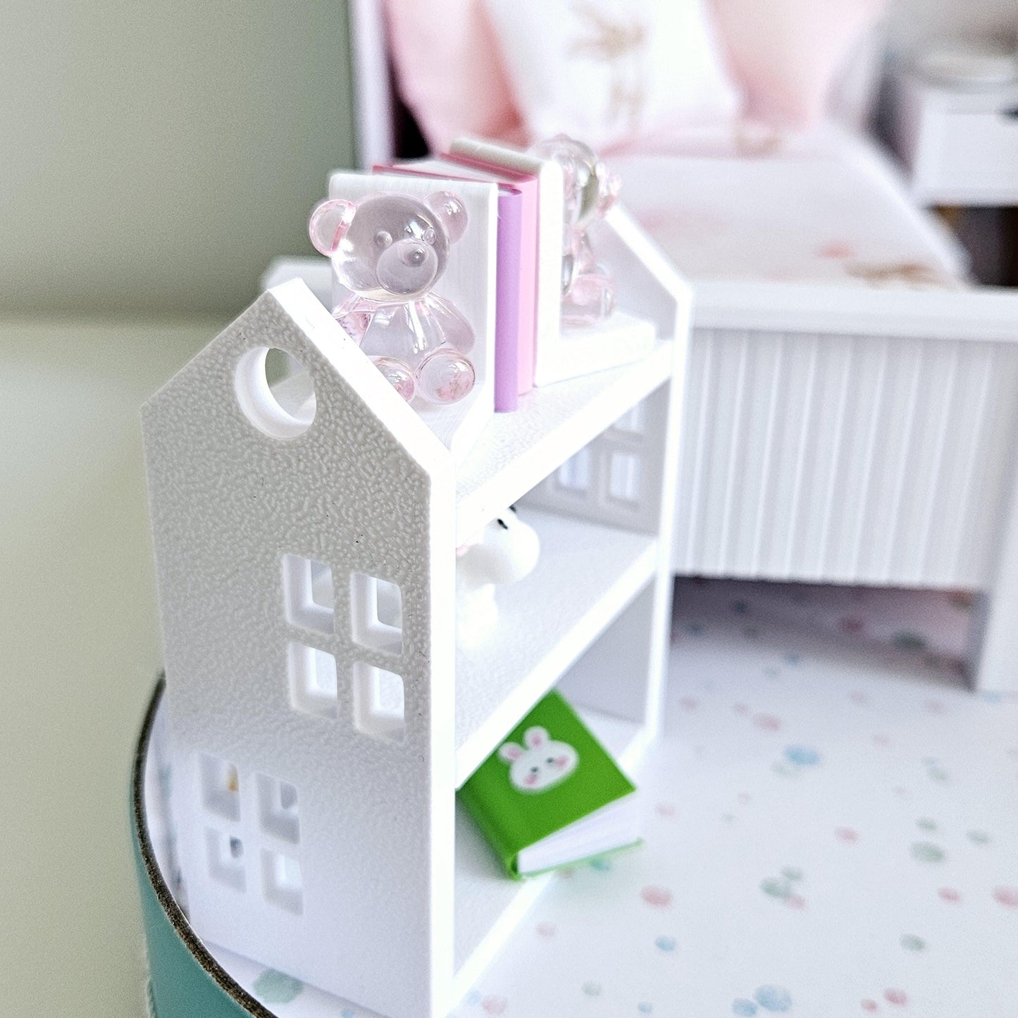 Dolls House Easter Bunny Travel Suitcase, Cute Rabbit & Dandelion Bedroom Design, 12th Scale, Miniature case