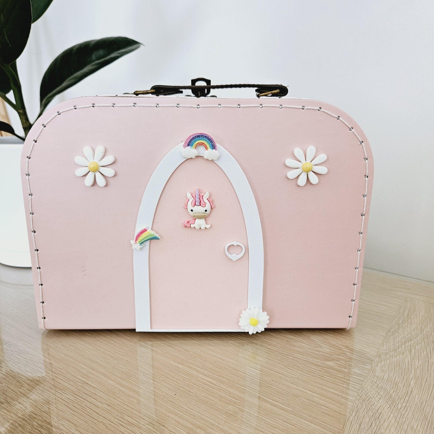 Dolls House in a Travel Suitcase, Pretty pink & White Unicorn design design, 12th Scale, Miniature case