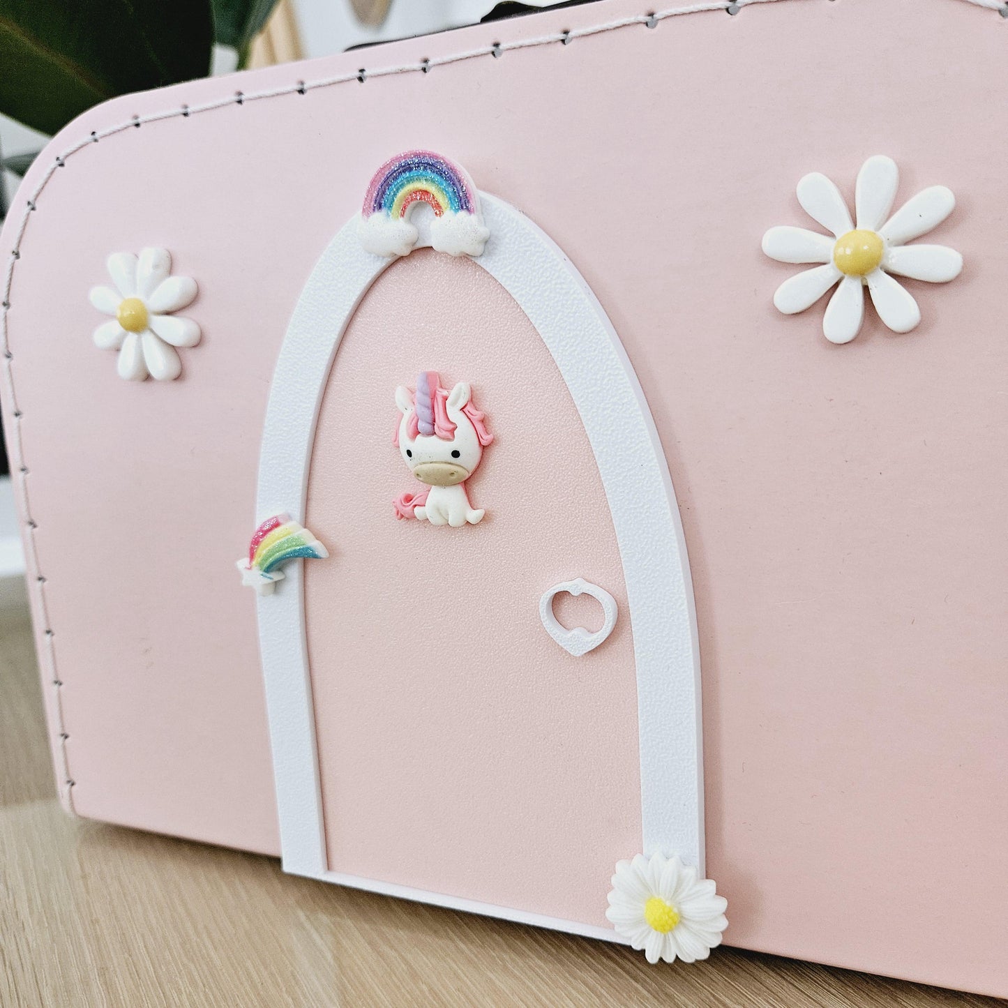 Dolls House in a Travel Suitcase, Pretty pink & White Unicorn design design, 12th Scale, Miniature case