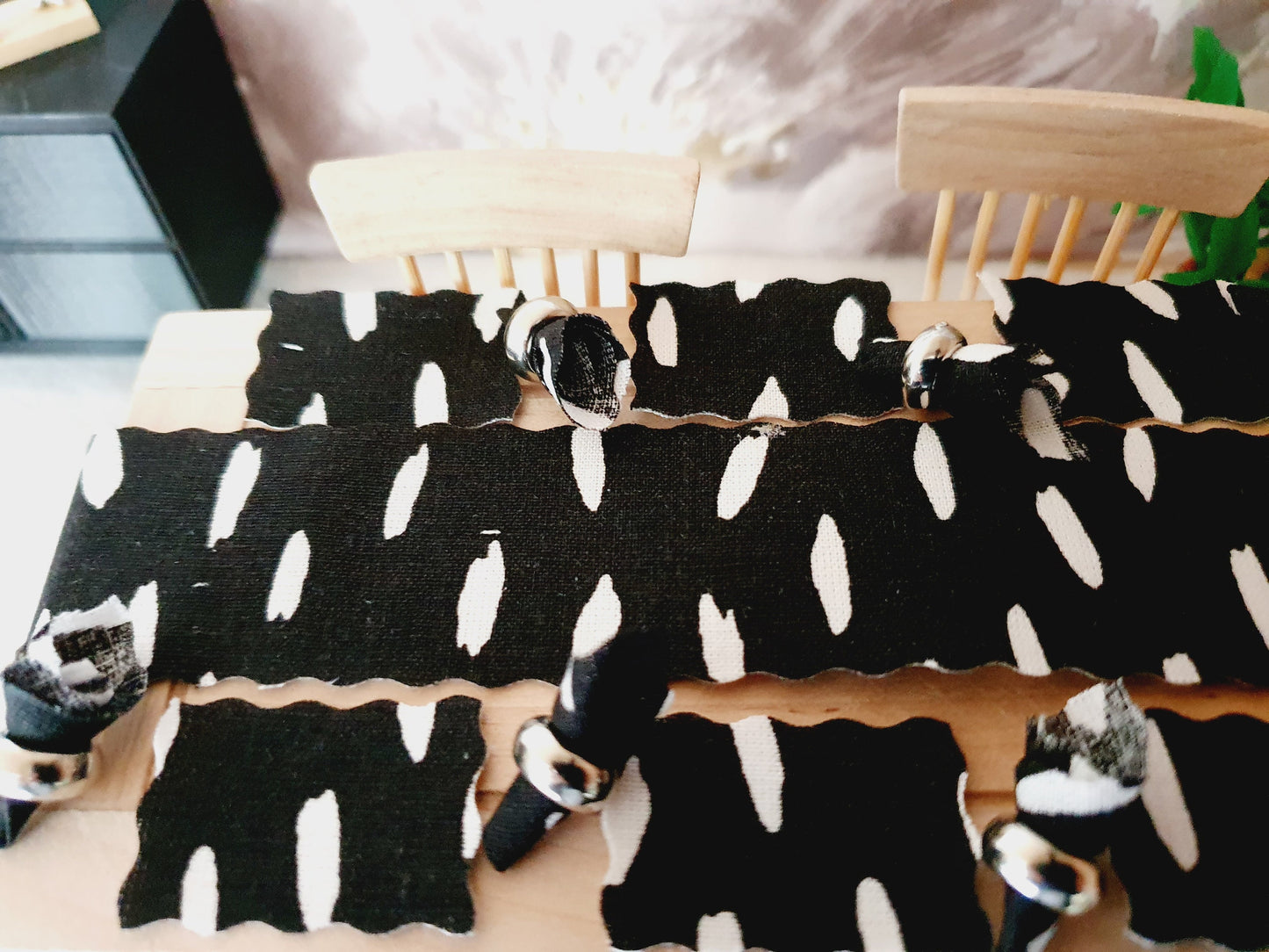 Dolls House Black Table Place Setting Set, Table Runner, Place Mats & Napkins, Set of 6, Miniature Table Place, 1:12