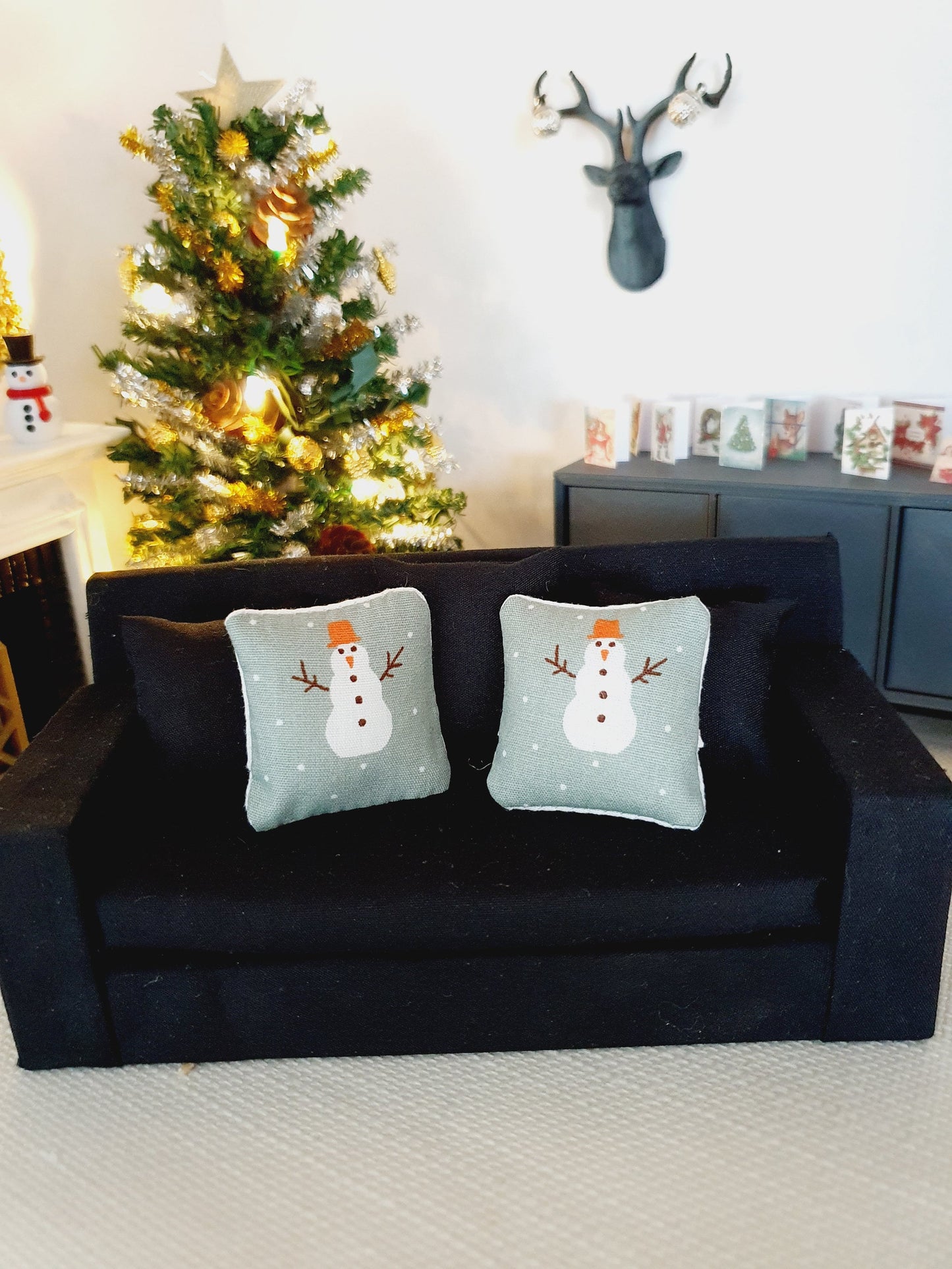Dolls house Christmas Snowman cushions, 12th scale cushions, miniature cushions