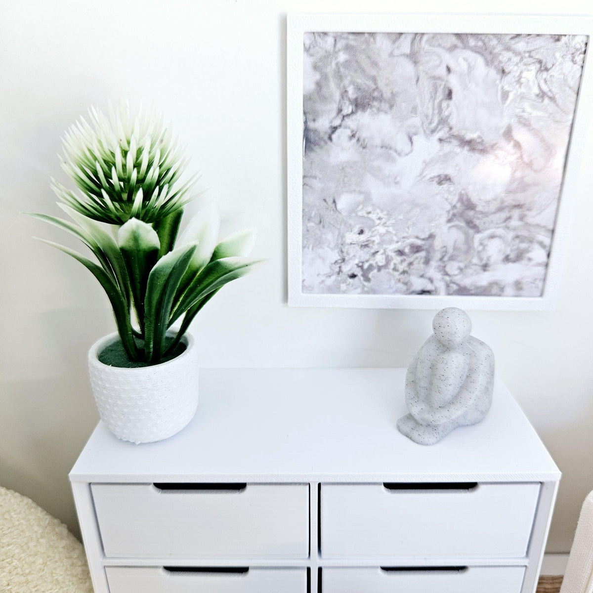 Dolls House Modern White Flower in a Coloured Plant Pot, Plant 1:12th Scale, Miniature Plant Pot, Dollhouse Accessories