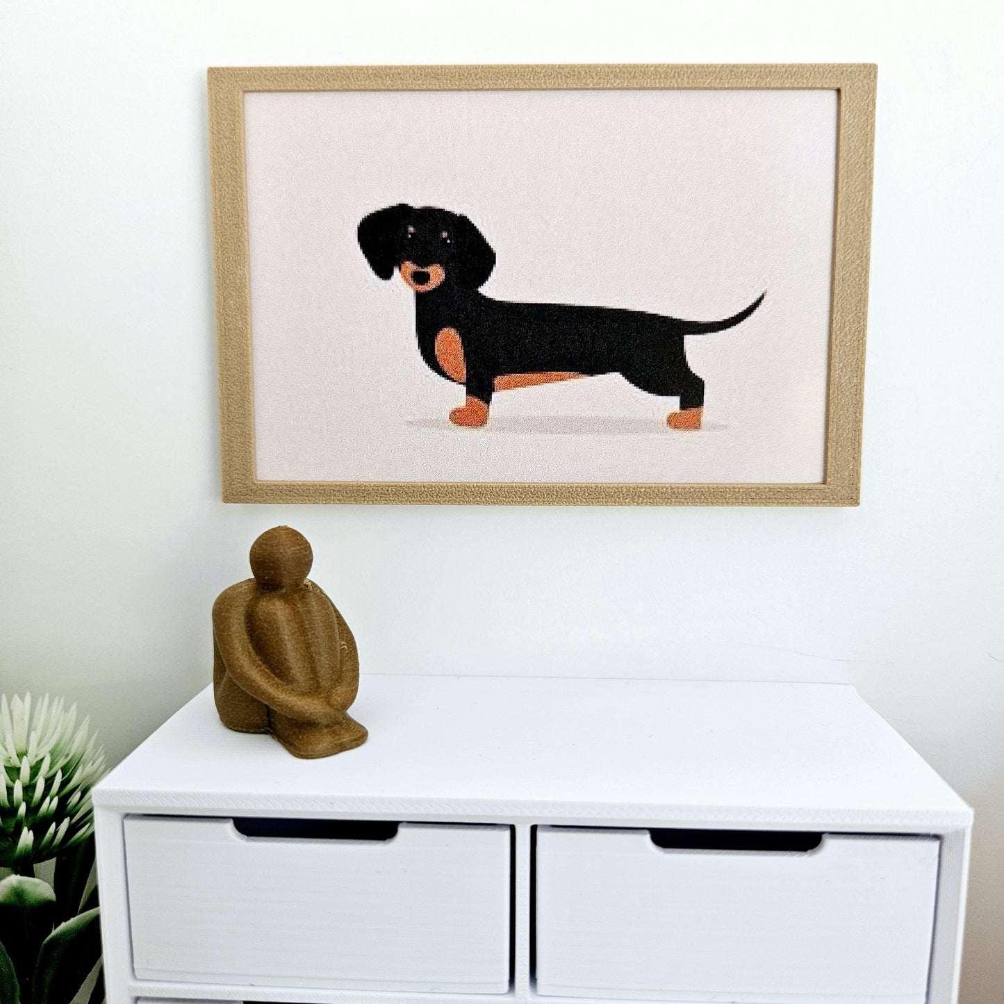 Dolls House Modern Framed Wall Art, Sausage Dog/Dachshund print, 12th scale, miniature wall picture for any room