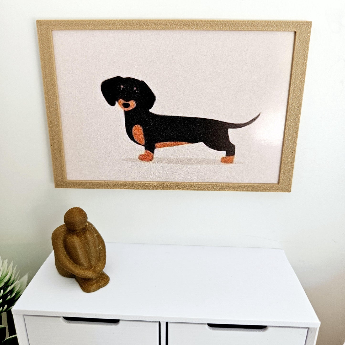 Dolls House Modern Framed Wall Art, Sausage Dog/Dachshund print, 12th scale, miniature wall picture for any room