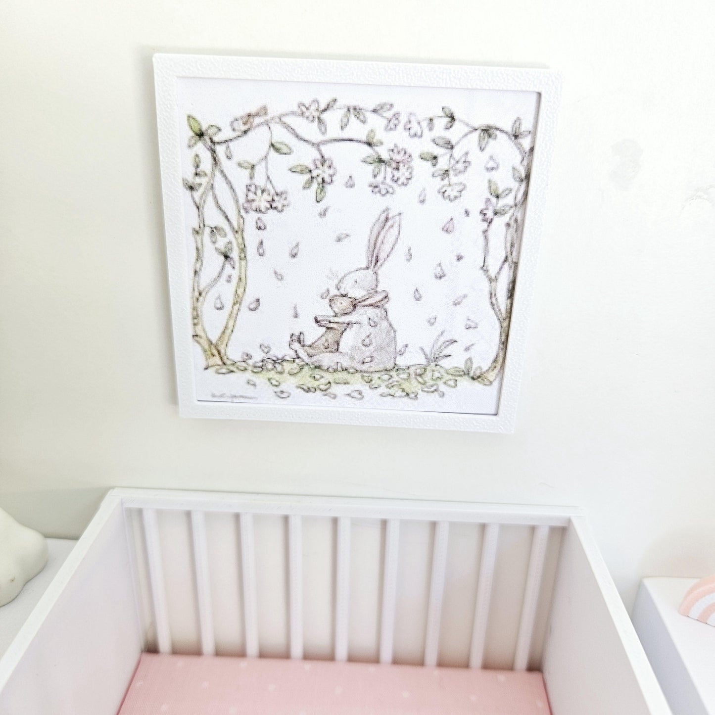 Dolls House Modern Framed Wall Art, Rabbit picture, 12th scale, miniature wall picture, Nursery wall art