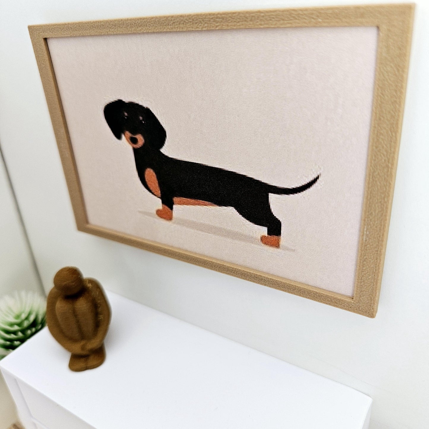 Dolls House Modern Framed Wall Art, Sausage Dog/Dachshund print, 12th scale, miniature wall picture for any room