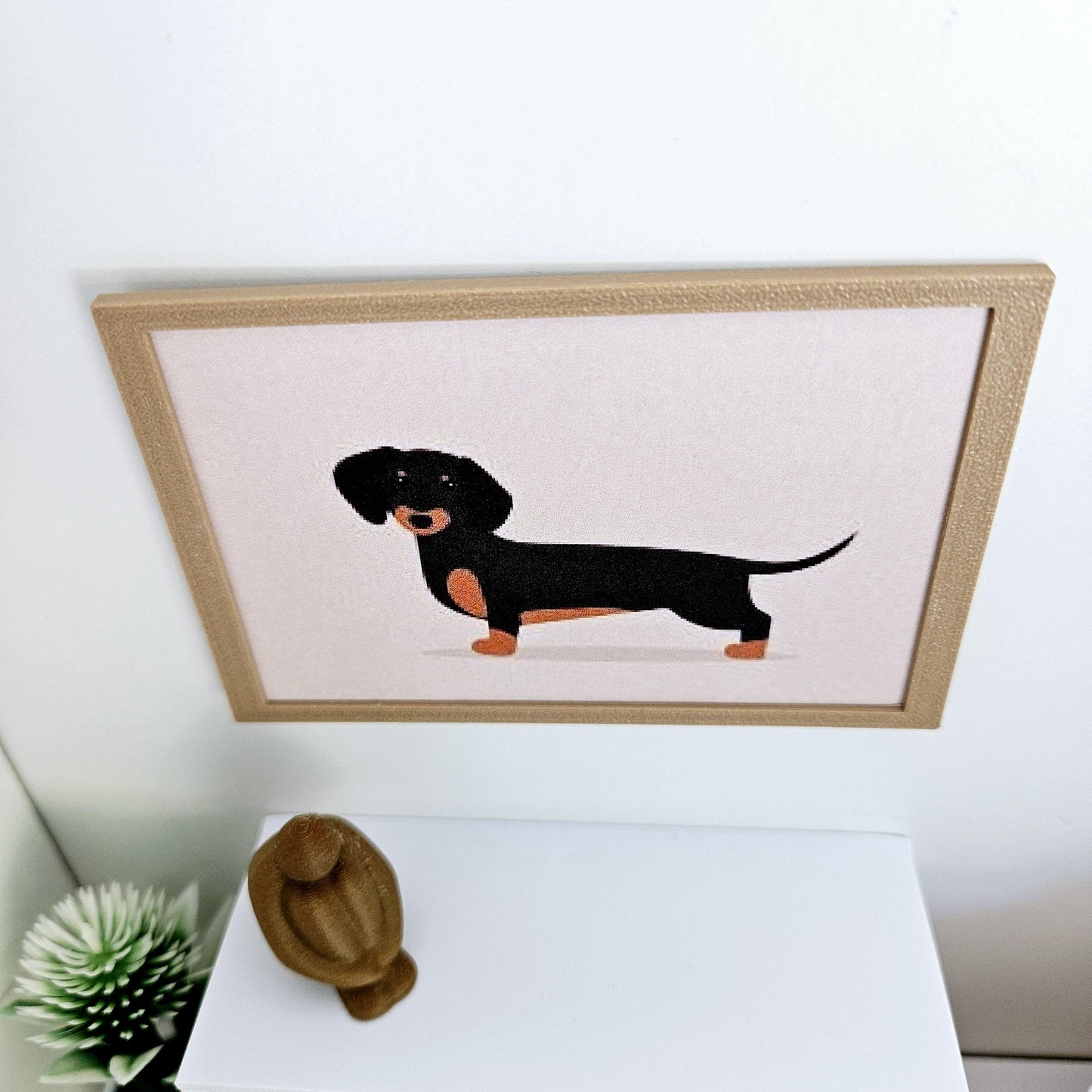 Dolls House Modern Framed Wall Art, Sausage Dog/Dachshund print, 12th scale, miniature wall picture for any room