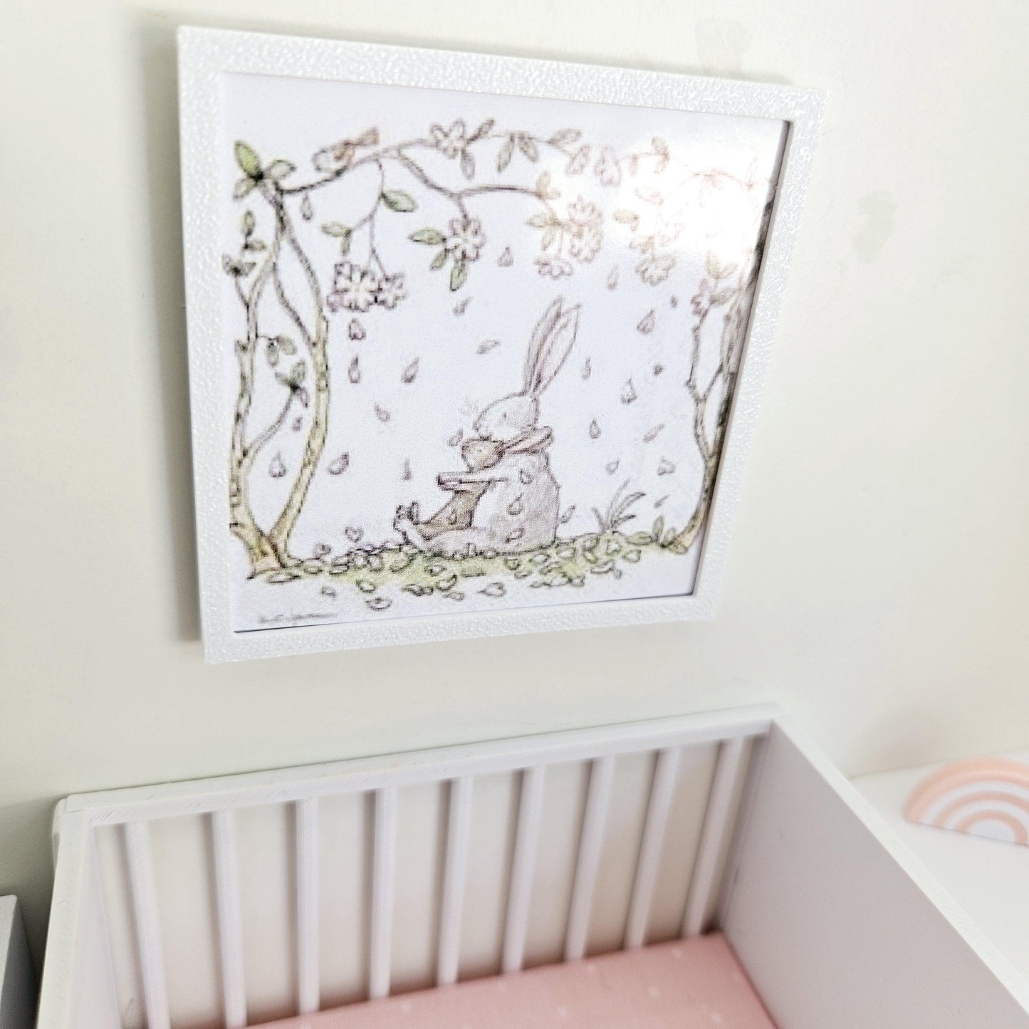 Dolls House Modern Framed Wall Art, Rabbit picture, 12th scale, miniature wall picture, Nursery wall art