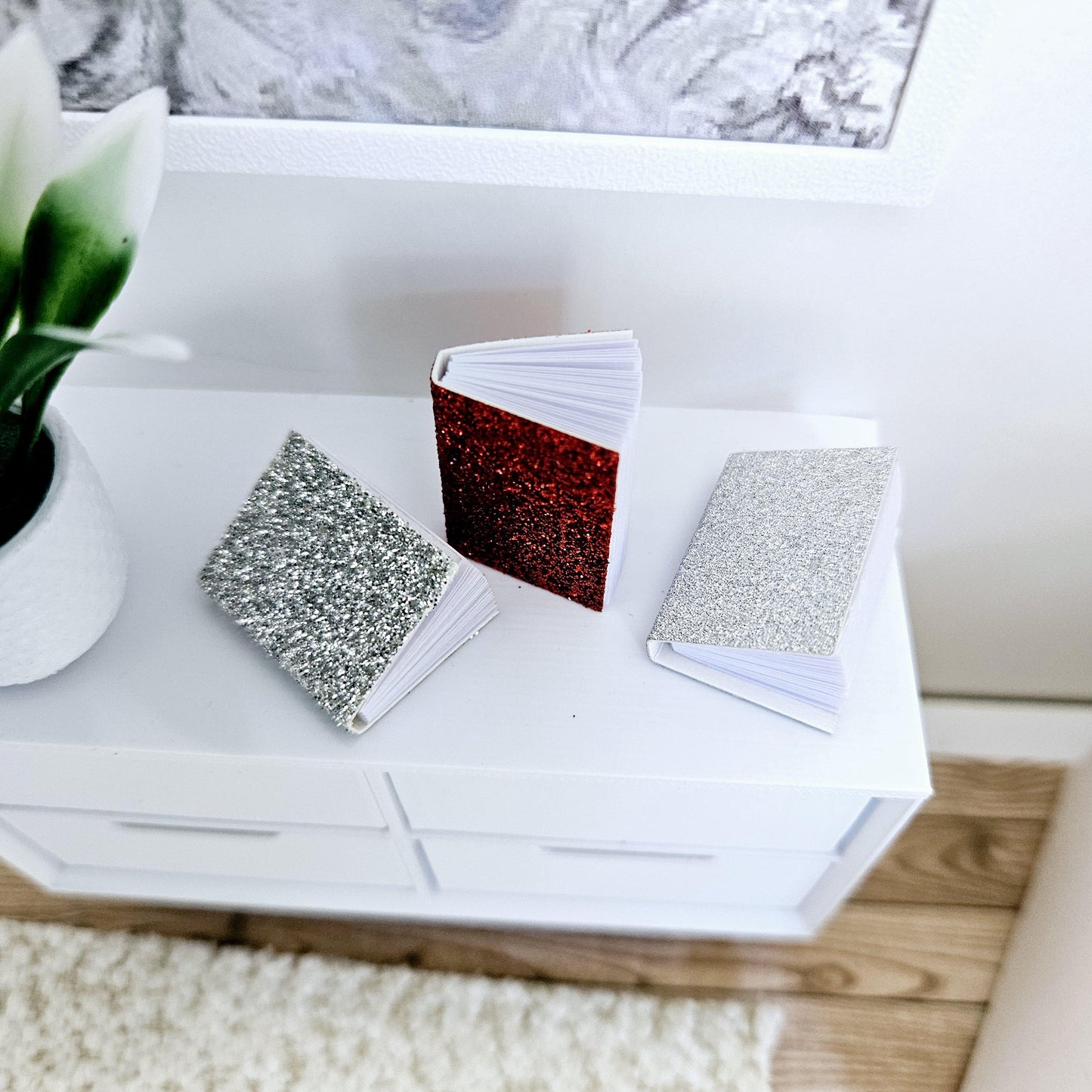 Dolls House Set of 3 Christmas Note Books, writing pads, 12th scale books, miniature