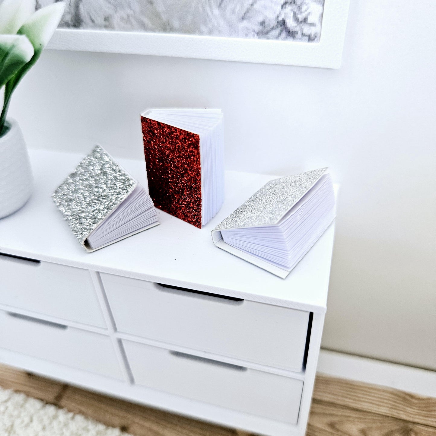 Dolls House Set of 3 Christmas Note Books, writing pads, 12th scale books, miniature