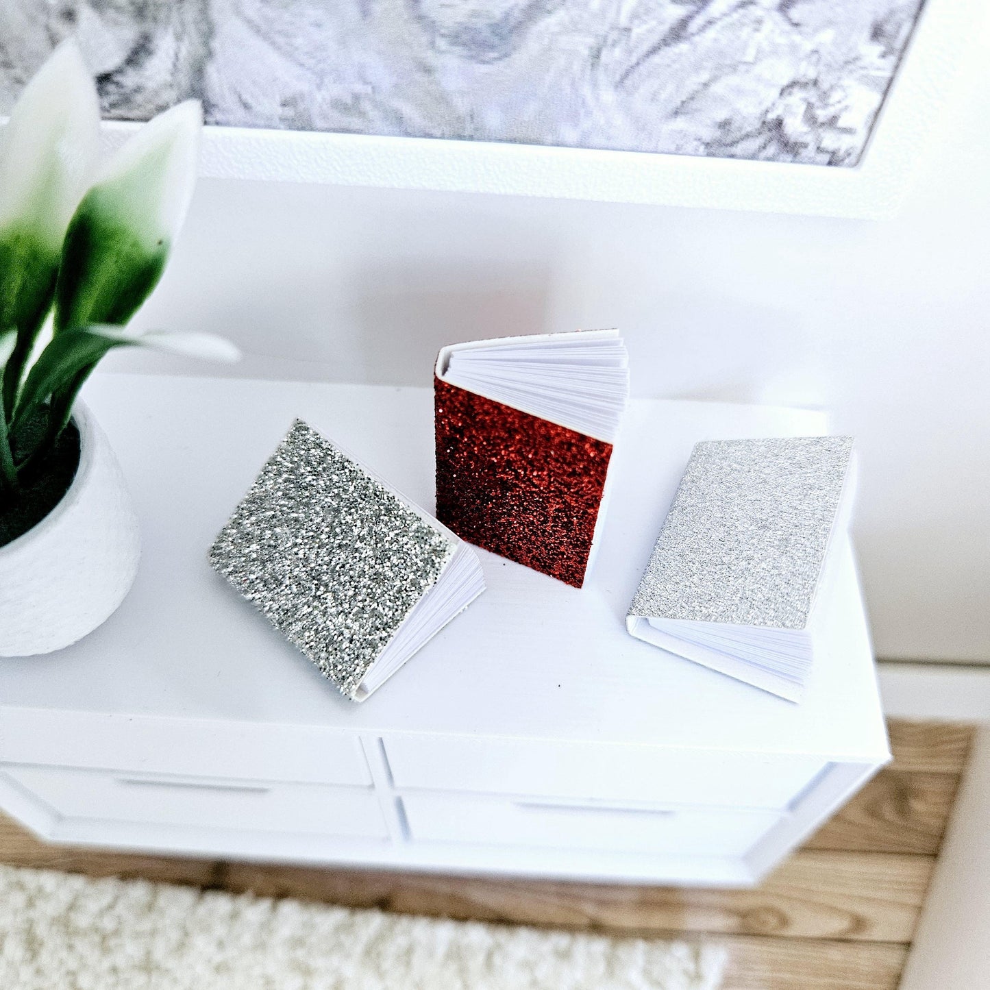 Dolls House Set of 3 Christmas Note Books, writing pads, 12th scale books, miniature