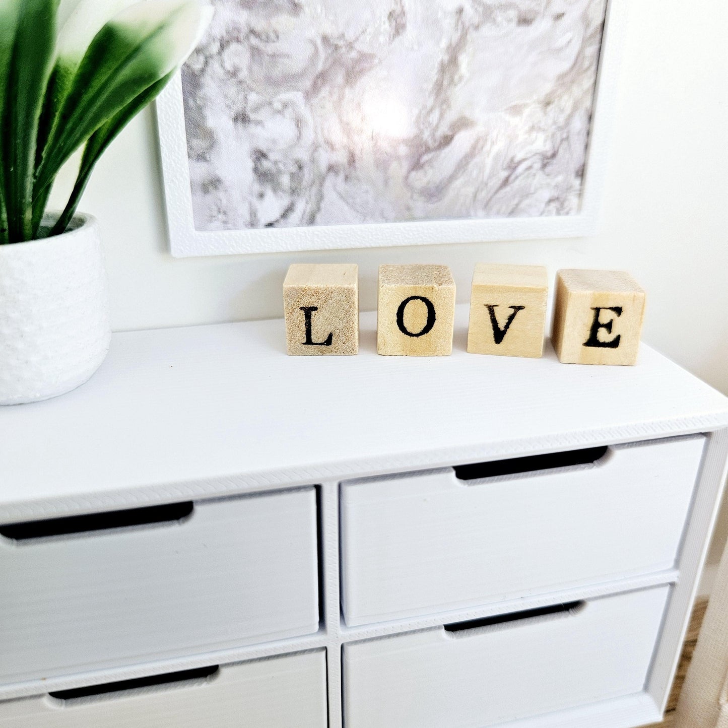 Dolls House Wooden Blocks with Home or Love Words, 12th Scale, Miniature Words