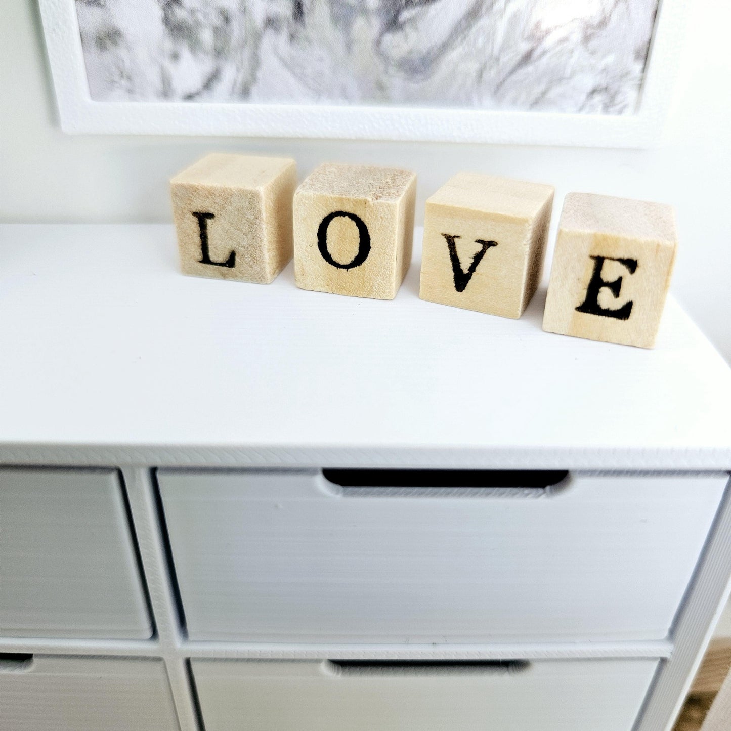 Dolls House Wooden Blocks with Home or Love Words, 12th Scale, Miniature Words