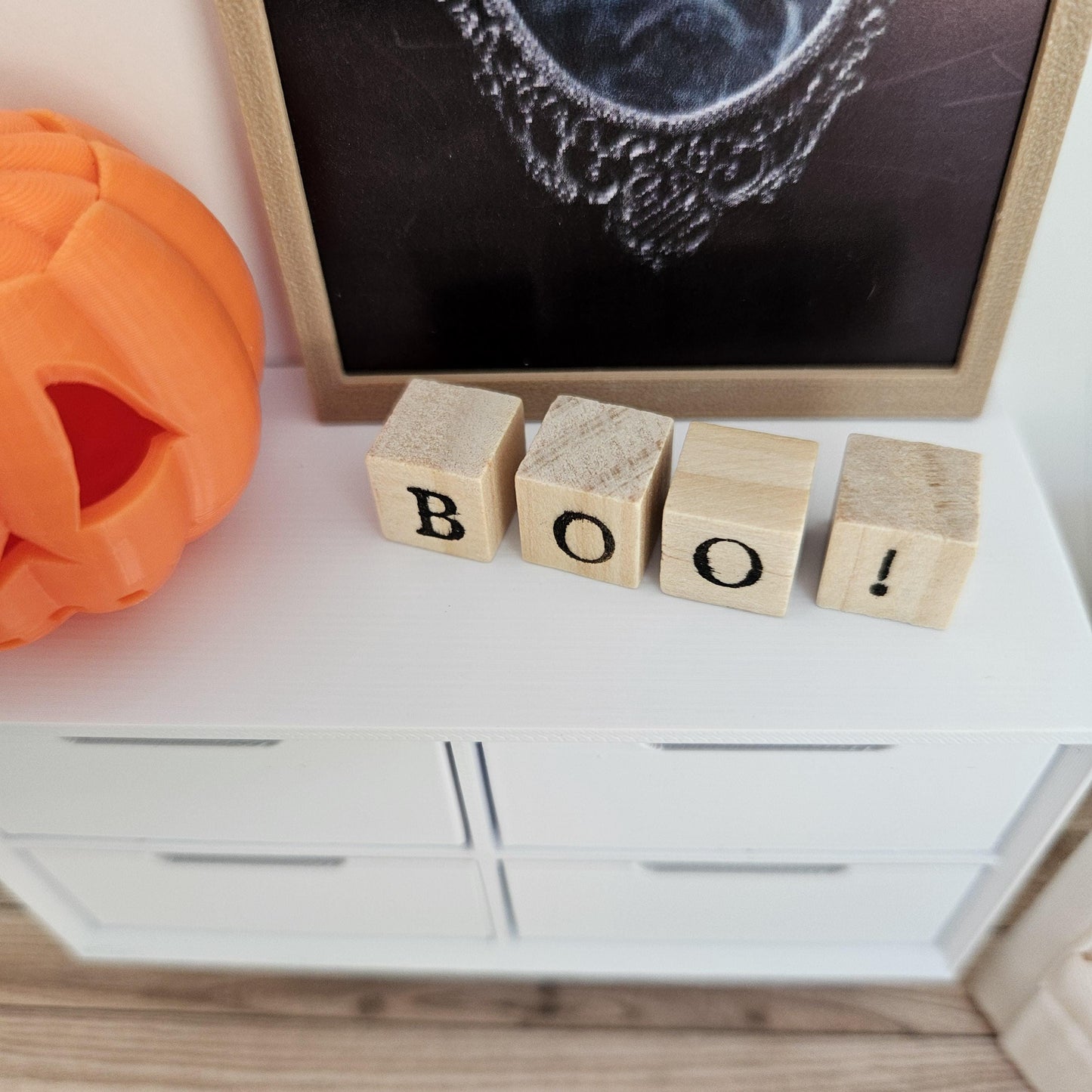 Dolls House Halloween Wooden Blocks with Boo!, 12th Scale, Miniature Words