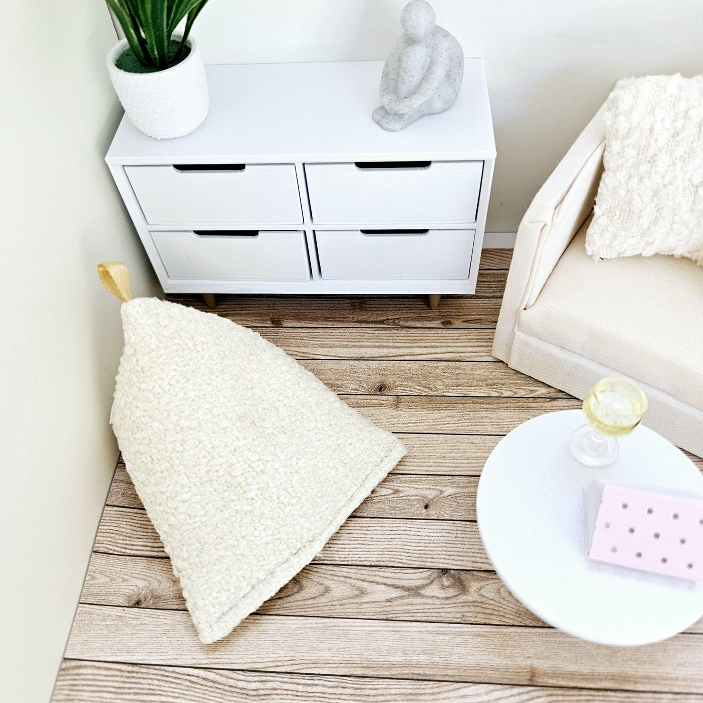 Dolls house Modern Boucle Bean Bag/ Chair, Cream, 1:12 Scale, Miniature bean bag