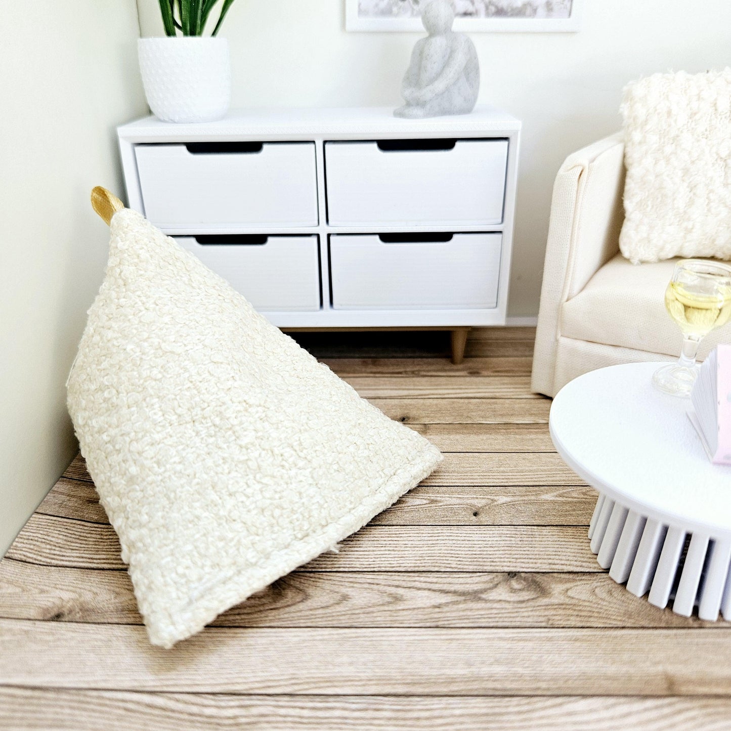 Dolls house Modern Boucle Bean Bag/ Chair, Cream, 1:12 Scale, Miniature bean bag