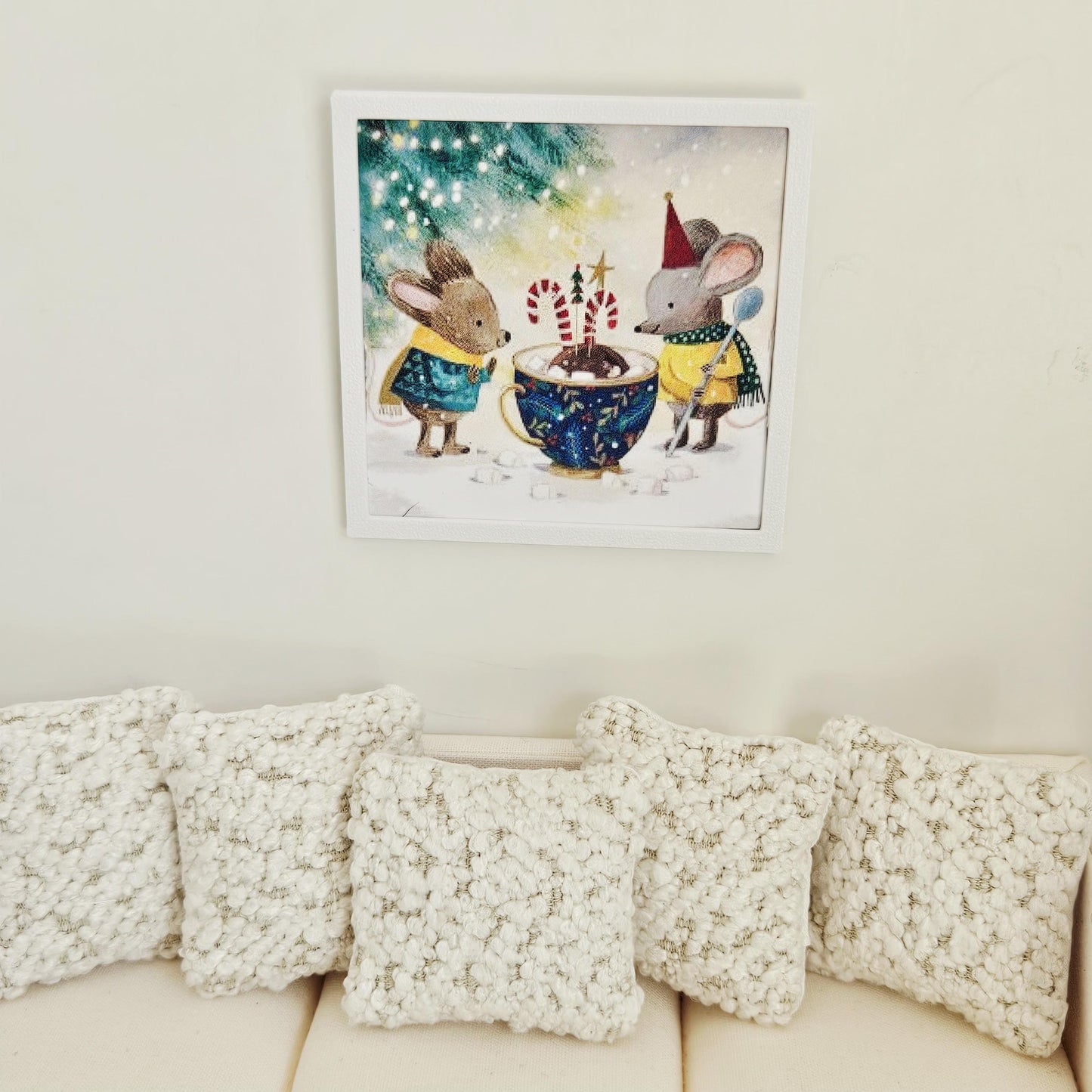 Dolls House Christmas Wall Art | Framed Mice Print | 1:12 Scale Miniature Picture