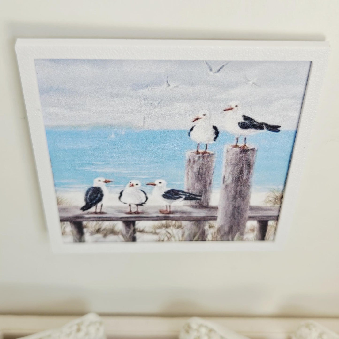 Dolls House Modern Framed Wall Art, Seagulls picture, 12th scale, miniature wall picture for any room