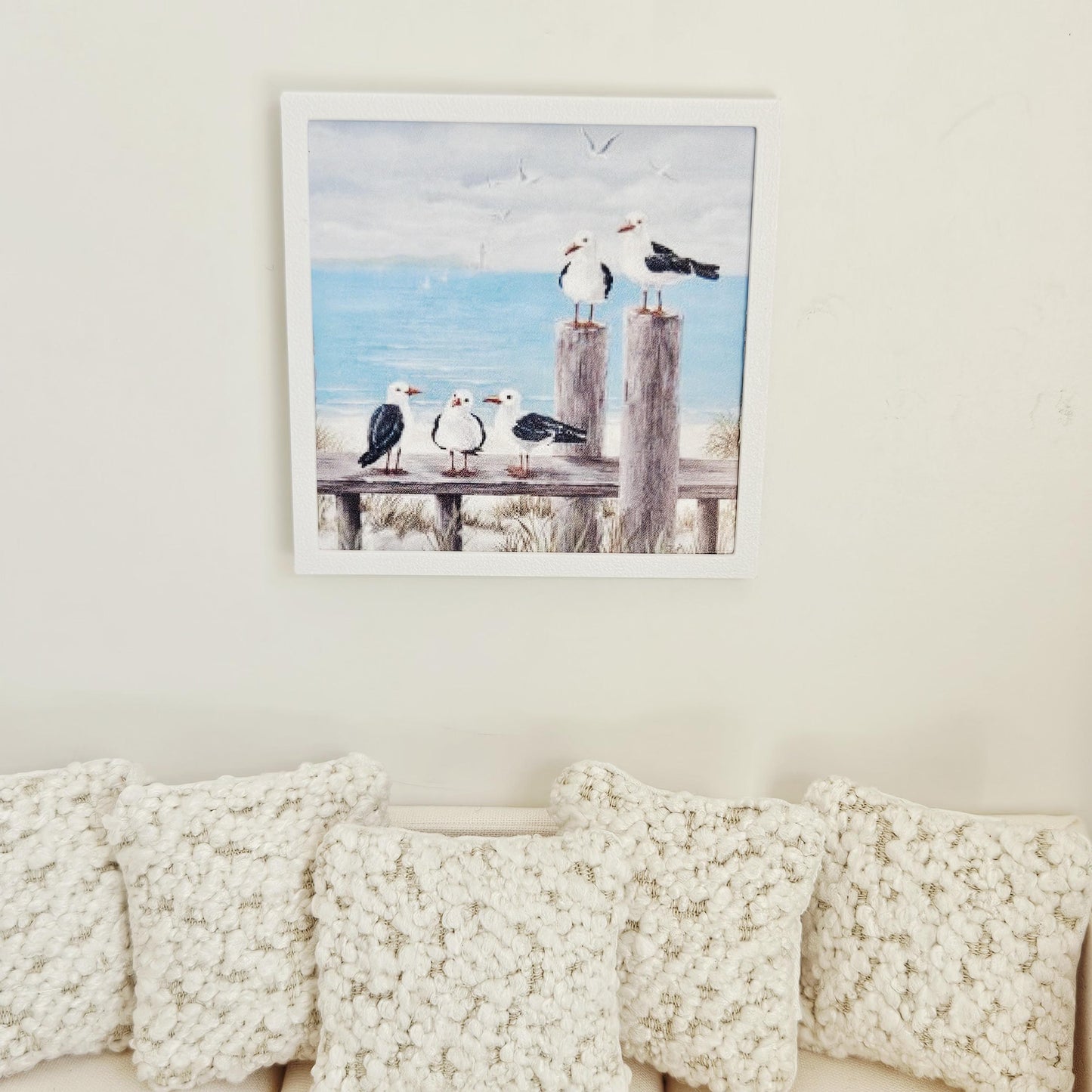 Dolls House Modern Framed Wall Art, Seagulls picture, 12th scale, miniature wall picture for any room