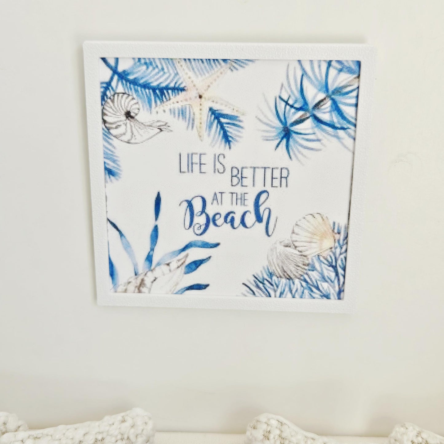 Dolls House Modern Framed Wall Art, Life is better at the beach picture, 12th scale, miniature wall picture for any room