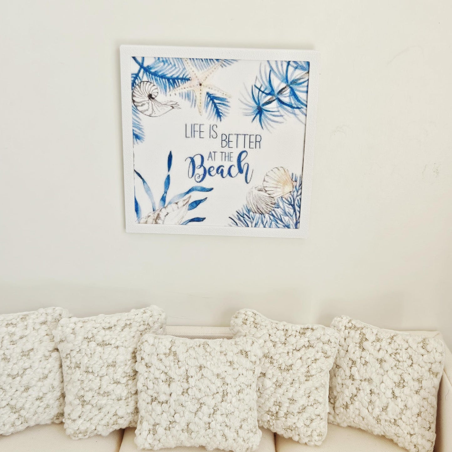 Dolls House Modern Framed Wall Art, Life is better at the beach picture, 12th scale, miniature wall picture for any room