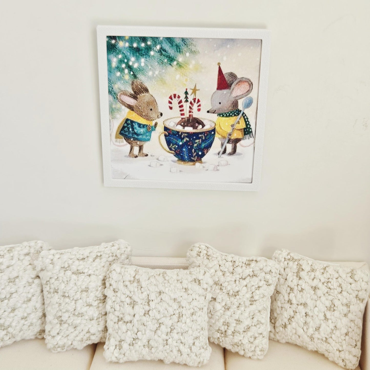 Dolls House Christmas Wall Art | Framed Mice Print | 1:12 Scale Miniature Picture