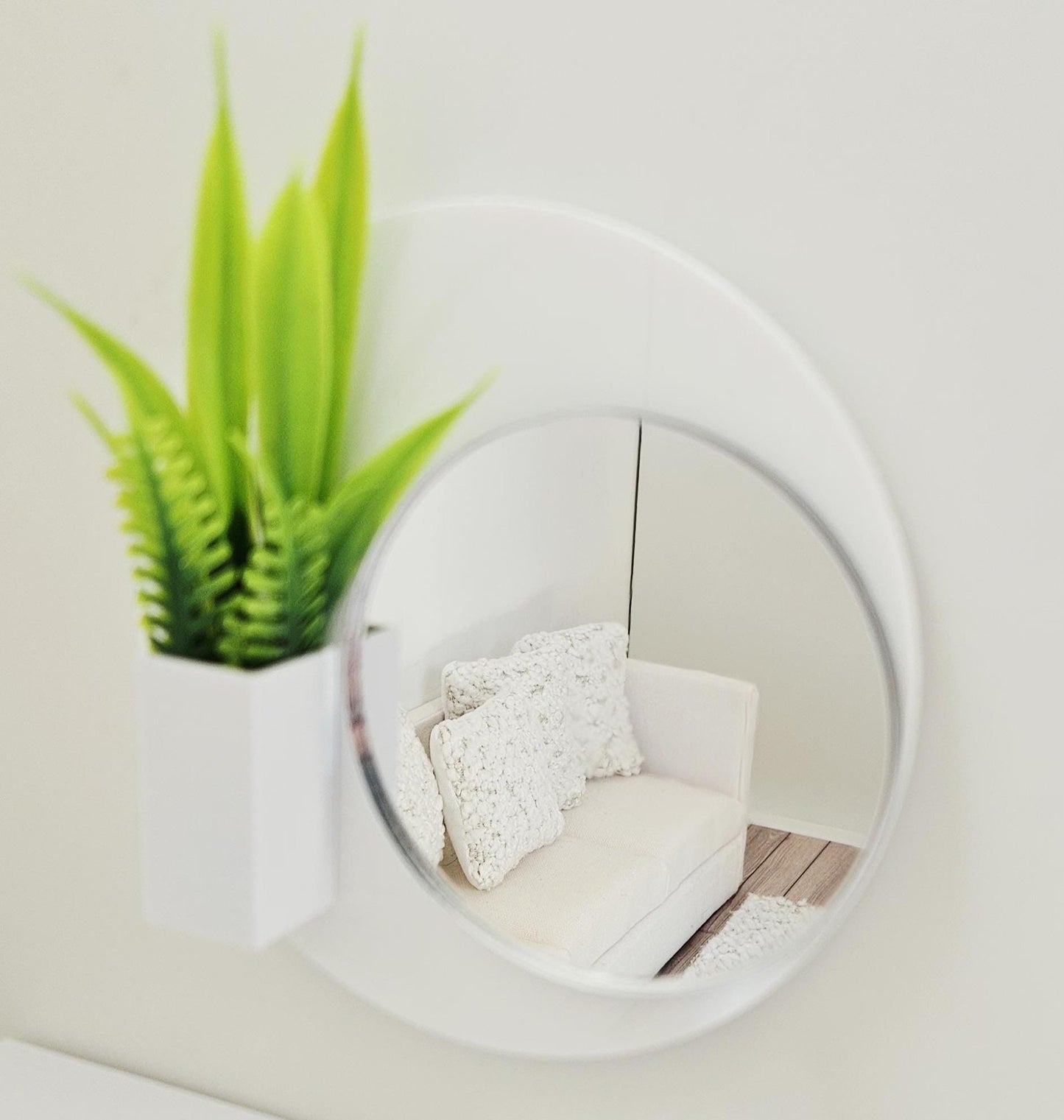 Dolls House Wall Mirror with Planter | Modern Black Or White Acrylic Mirror | 1:12 Scale
