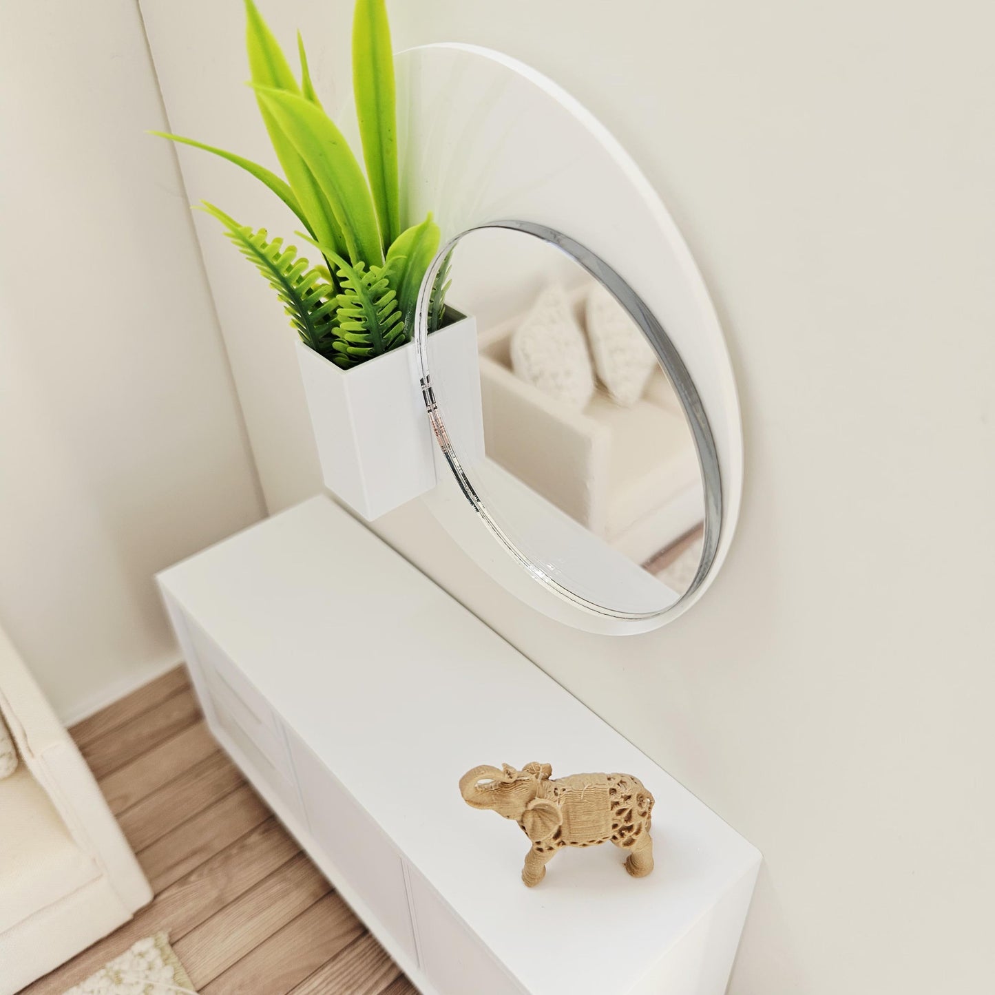 Dolls House Wall Mirror with Planter | Modern Black Or White Acrylic Mirror | 1:12 Scale