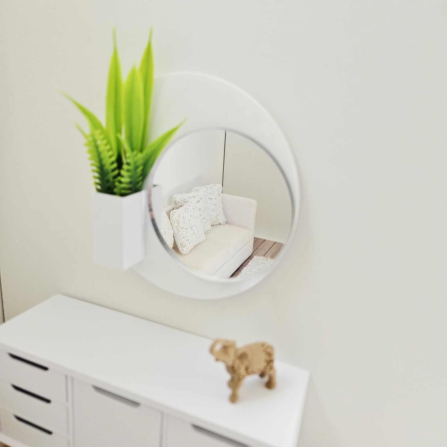Dolls House Wall Mirror with Planter | Modern Black Or White Acrylic Mirror | 1:12 Scale