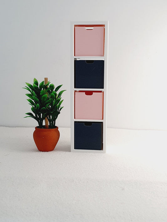 4-Cube Storage Unit with Boxes – alternate view 2 | 1:12 scale dolls house miniature