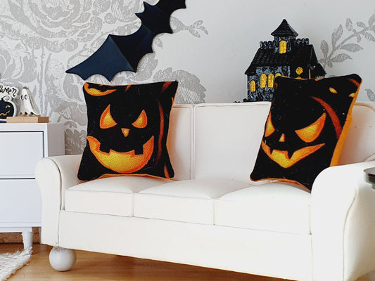 Halloween Pumpkin Cushions – alternate view 2 | 1:12 scale dolls house miniature