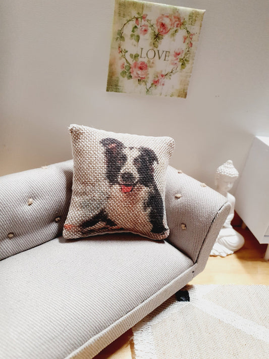 Border Collie Cushion – alternate view 2 | 1:12 scale dolls house miniature