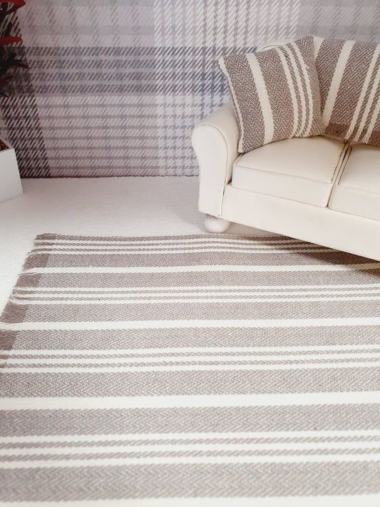 Striped Rug Dark Beige & Cream – alternate view 2 | 1:12 scale dolls house miniature