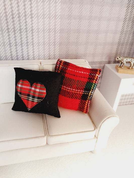 Tartan Cushion Pair – alternate view 2 | 1:12 scale dolls house miniature