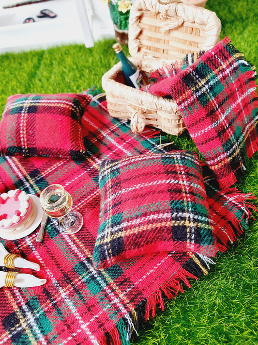 Picnic Rug, Throw & Floor Cushions – alternate view 2 | 1:12 scale dolls house miniature
