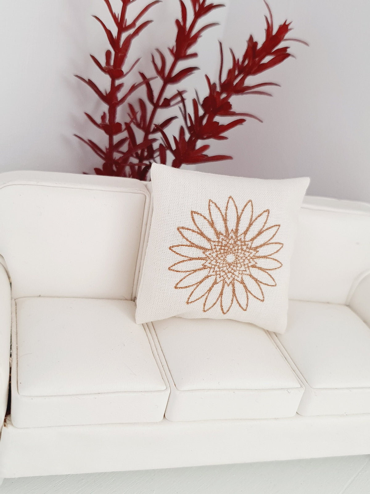 Cream & Gold Flower Cushion – alternate view 4 | 1:12 scale dolls house miniature