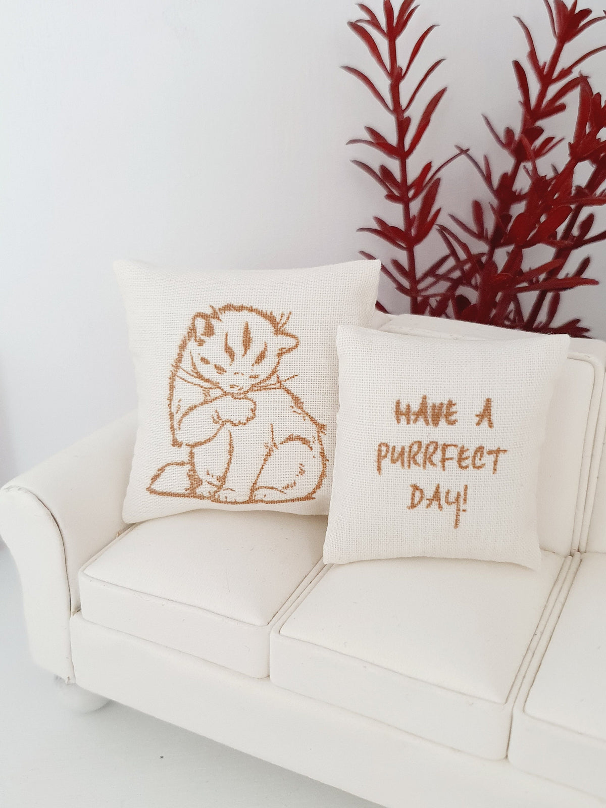 Gold Cat Quote Cushions – Pair – alternate view 6 | 1:12 scale dolls house miniature