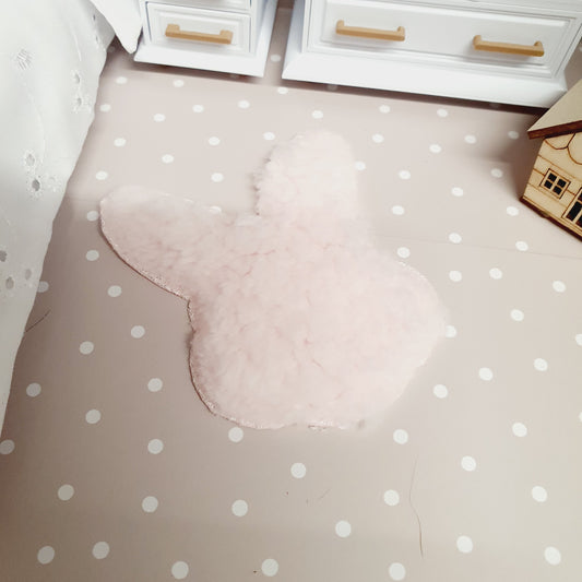 Soft Pink Fur Rabbit Shape Rug – alternate view 2 | 1:12 scale dolls house miniature