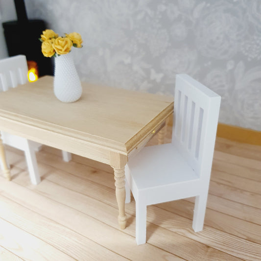 dollhouse white chair, H: 8cm D: 3.7cm W: 3.7cm, straight back with 4 long holes in the back of chair, 12th scale miniature, 3d printed
