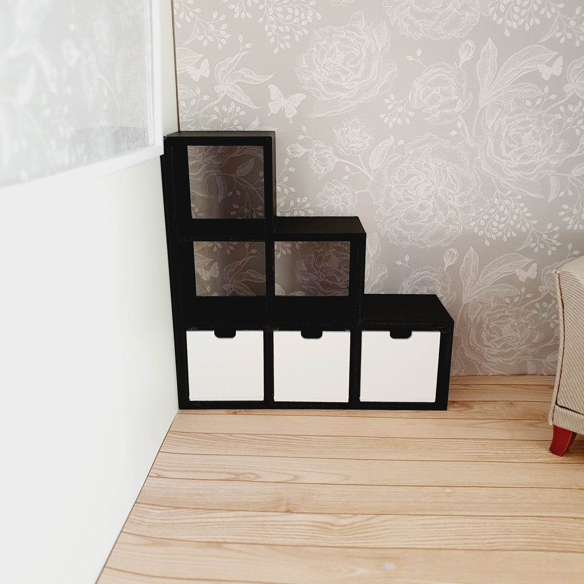 Staggered Cube Unit with 3 Boxes – alternate view 9 | 1:12 scale dolls house miniature