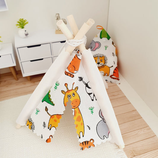 Safari Teepee & Cushion – alternate view 2 | 1:12 scale dolls house miniature