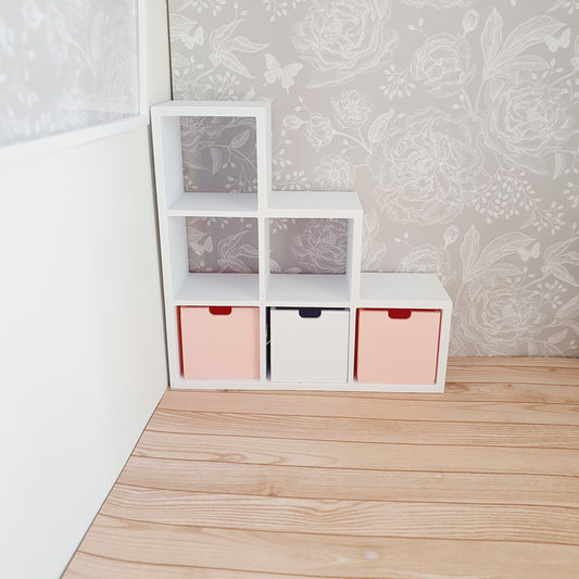 Staggered Cube Unit with 3 Boxes – alternate view 2 | 1:12 scale dolls house miniature