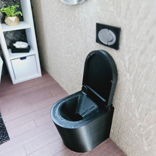 Black Back-to-Wall Toilet – alternate view 2 | 1:12 scale dolls house miniature