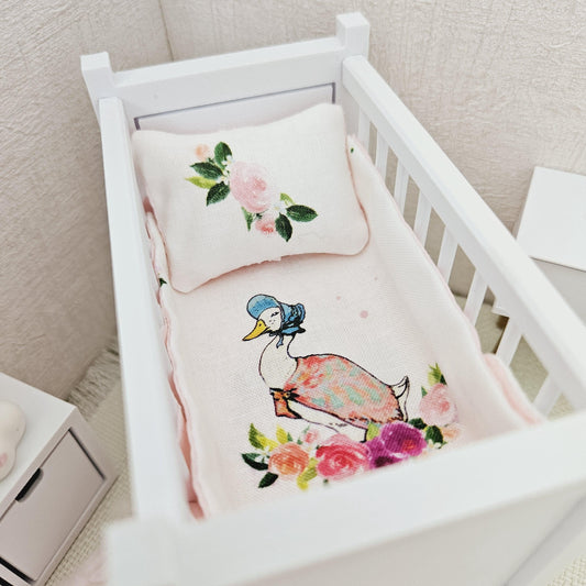 Jemima Puddle-Duck Cot Bedding – alternate view 2 | 1:12 scale dolls house miniature