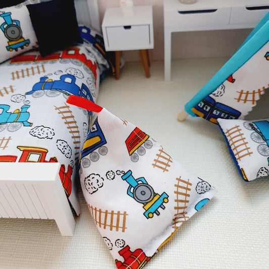 Train Print Bean Bag Chair – alternate view 2 | 1:12 scale dolls house miniature