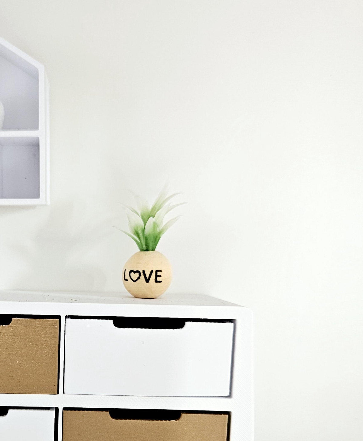 Wooden LOVE Plant Pot – alternate view 3 | 1:12 scale dolls house miniature