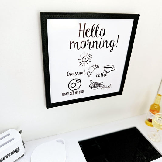 Hello Morning Kitchen Art – alternate view 2 | 1:12 scale dolls house miniature