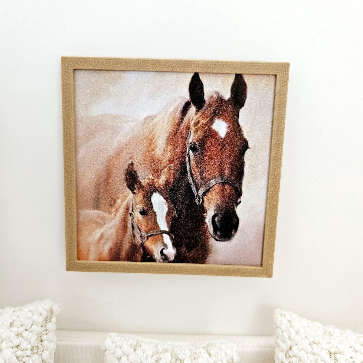 Dolls House Horse Wall Art | Framed Picture with Two Horses | Miniature Wall Decor | 1:12 Scale