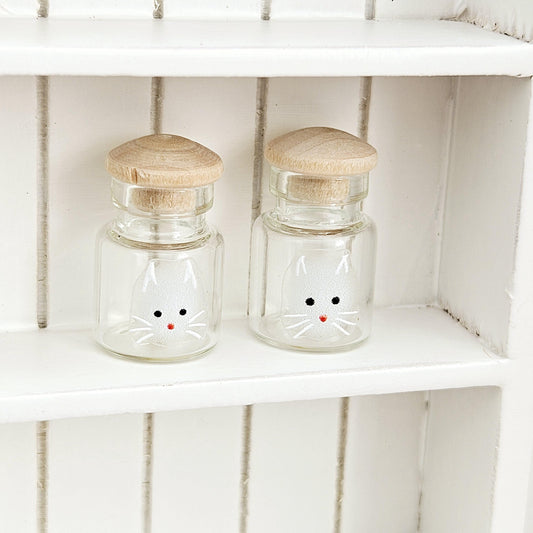 White Cat Jars – Set of 2 – alternate view 2 | 1:12 scale dolls house miniature