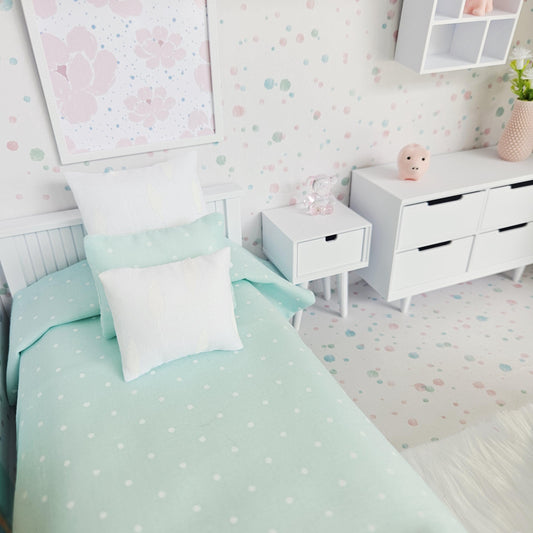 Mint Polka Dot Suitcase Dollhouse – alternate view 2 | 1:12 scale dolls house miniature